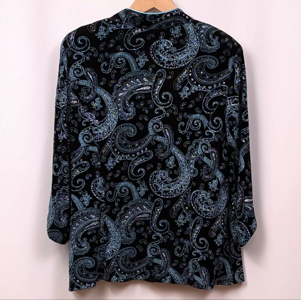 Alex Evenings Jacket & Sleeveless Top Paisley Sparkle Mandarin Collar Dressy XL